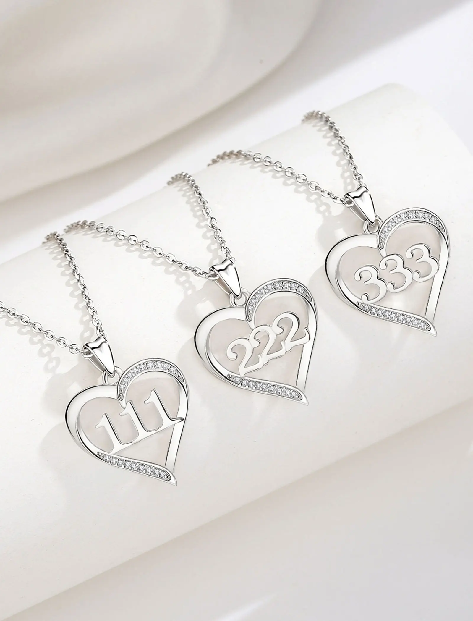 Changda waterproof mem 925 sterling silver tarnish free tiny heart number 111-999 angel number pendant necklace