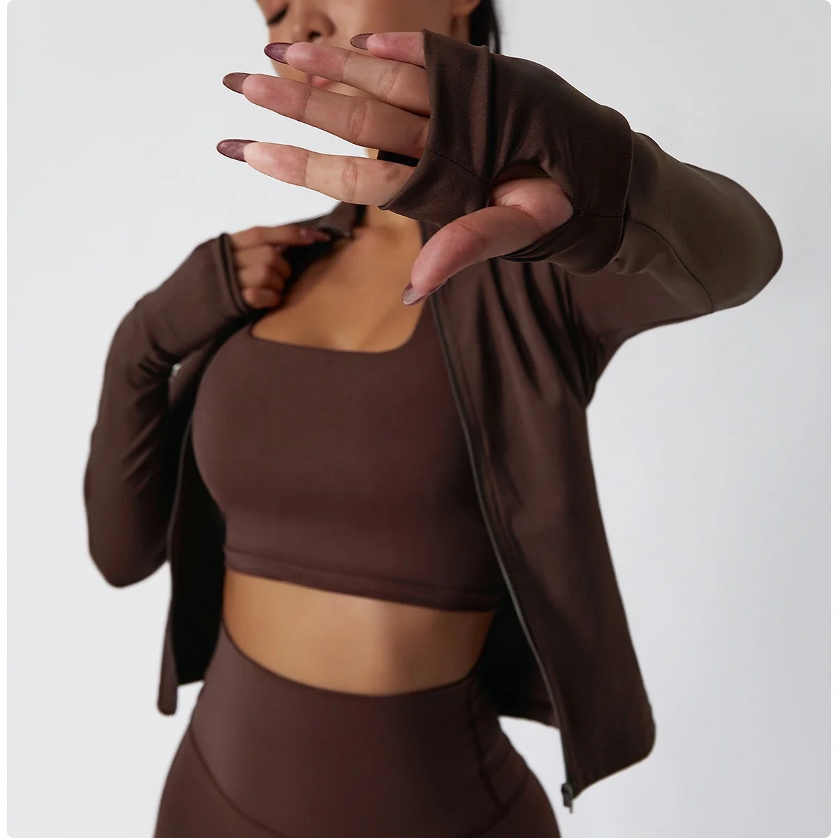 Custom Logo Women Slim Long Sleeve Full Zip Up Running Yoga Gym Fitness Wear Athletic Jacket With Thumb Hole