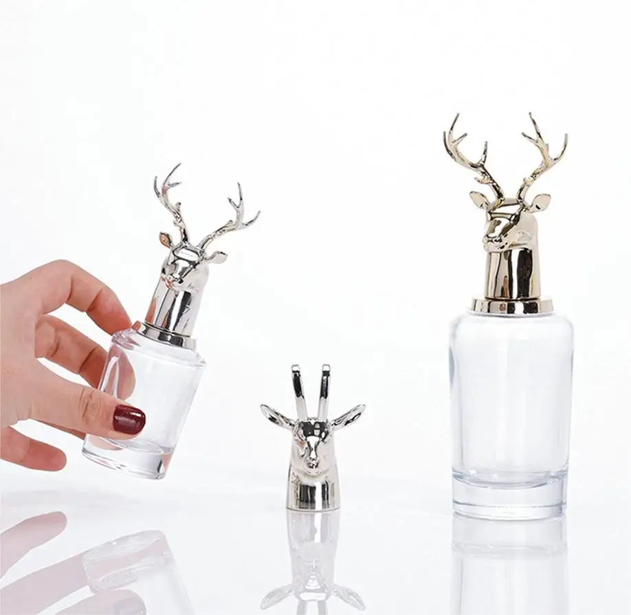Elk antlers Shape Perfume Bottle antler with gift box animal factory price print logo with lid clear glass bottle