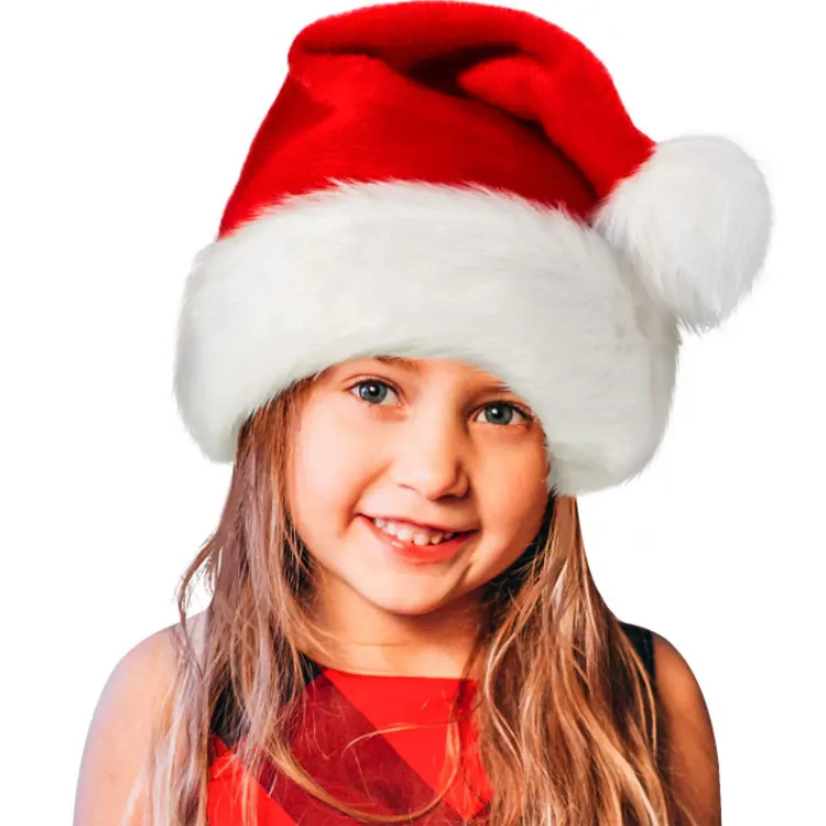 Red Velvet Fluffy Adult and Kids Funny Led Christmas Hats With Lights