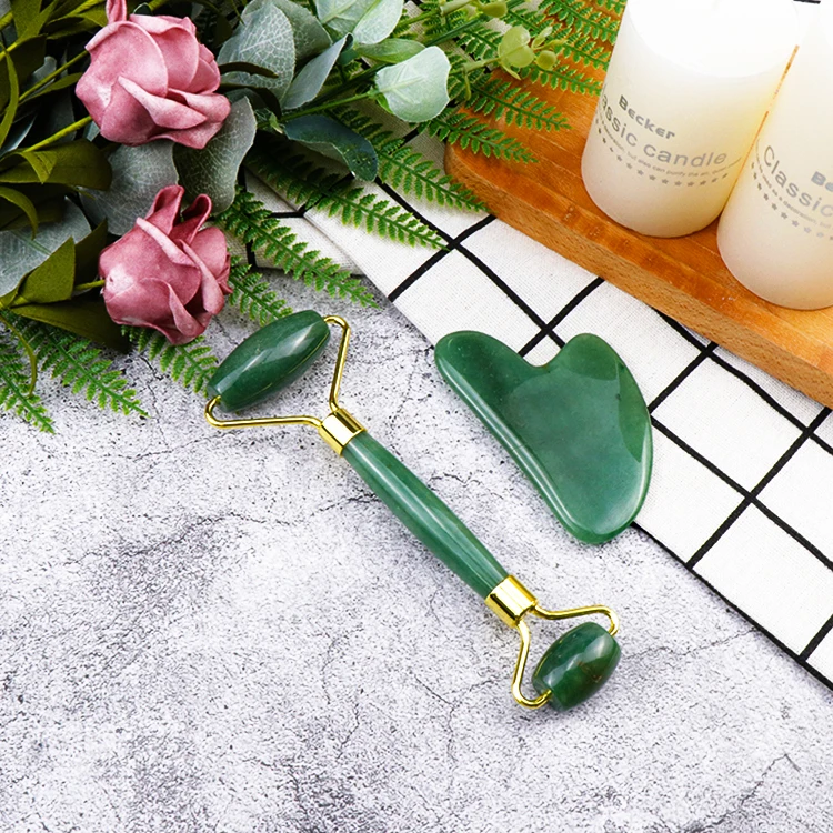GreenEarth 100% Real Jade Facial Guasha Board Rose Quartz Jade Stone Roller for Face & Body Massage Portable Tool for Neck Head