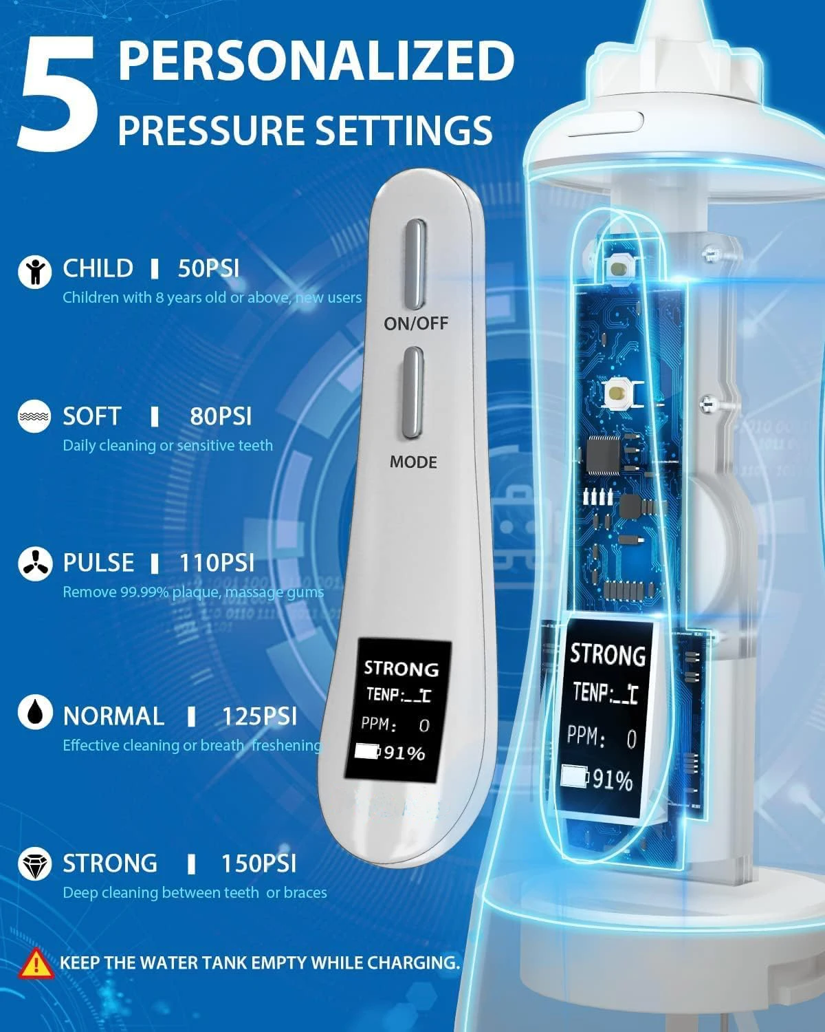Water Flosser Manufacturer 300ml Cordless Water pulsing Flosser Portable Oral Irrigator for Teeth Cleaning