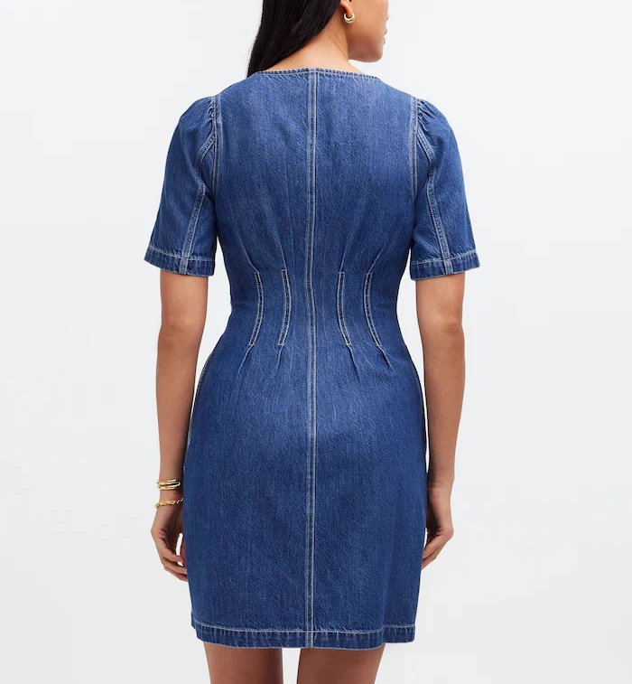 Customize hot summer dresses Wash Denim Darted Mini Dress casual short sleeve dress for ladies