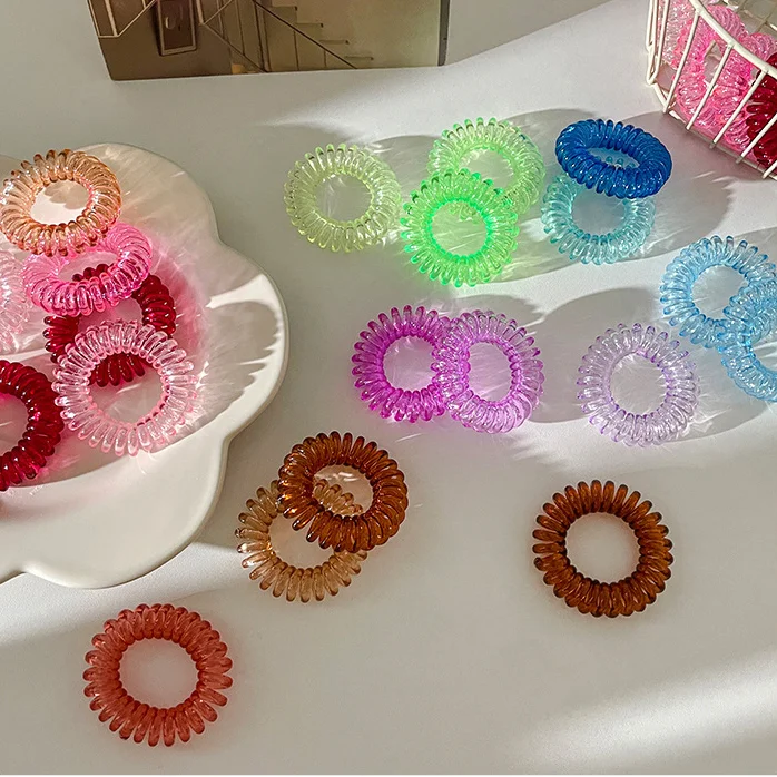 9PCS/BOX Telephone Wire Elastic Gum Rubber Band Bonytail Holders Women Spiraled Hair Ties Girls Hair Ring Rope Custom LOGO