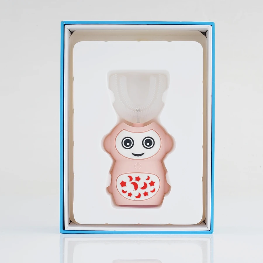 Оптовая продажа, U-образная электрическая зубная щетка для детей из пищевого силикона 360 градусов