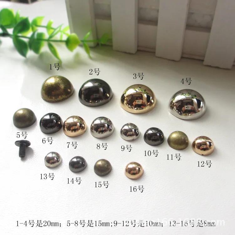 Mushroom shape semicircle custom size brass rivets screw for bag belt