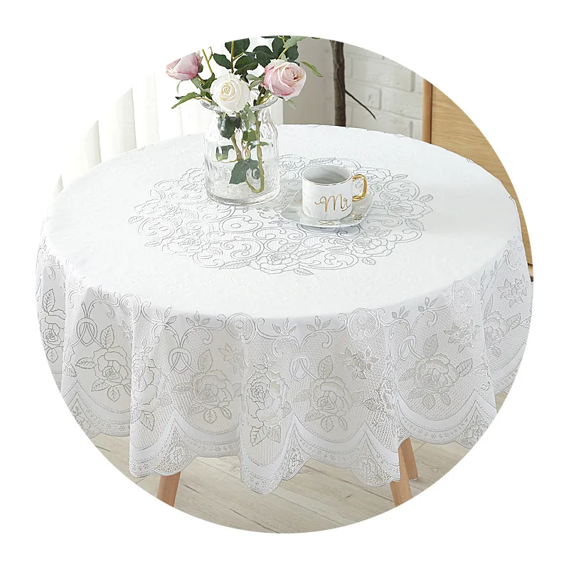 round pvc table cloth disposable printed Round Vinyl Oilcloth PVC Wipeable Spillproof Peva Heavy Duty Vynl Plastic Tablecloth
