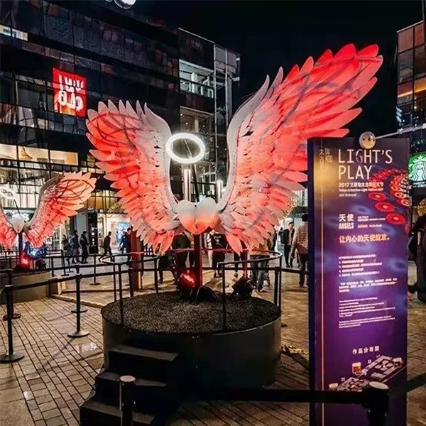 Custom Art Installation Giant Lighting LED Interactive Butterfly Wings For festival Decoration Prop