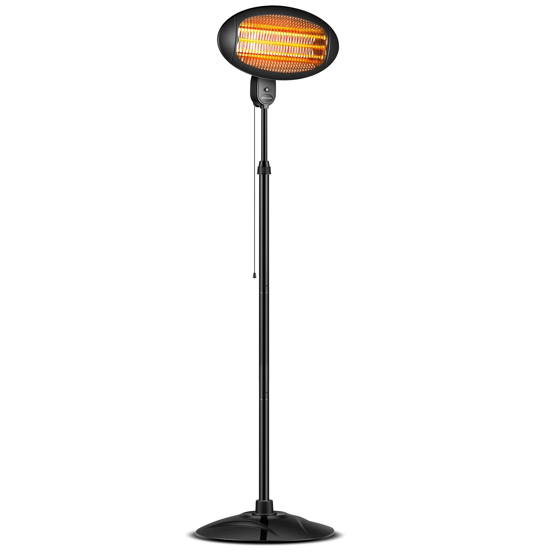 
Outdoor 2KW Freestanding Adjustable Height Garden Quartz Tube Electric Patio Heater with Stand 