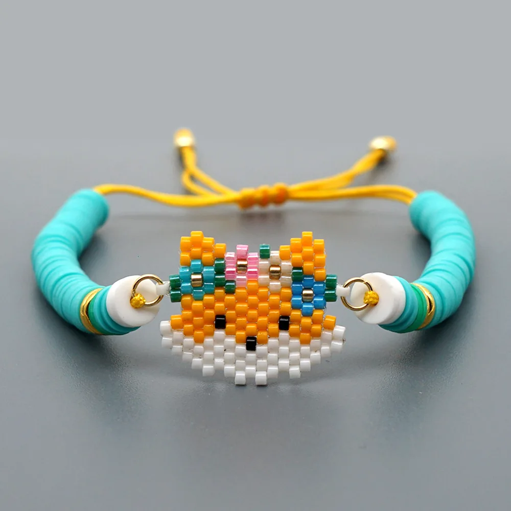 Cute colorful Polymer Clay bracelet eye heart insect palm rice bead charms bracelet braided rope adjustable bracelet