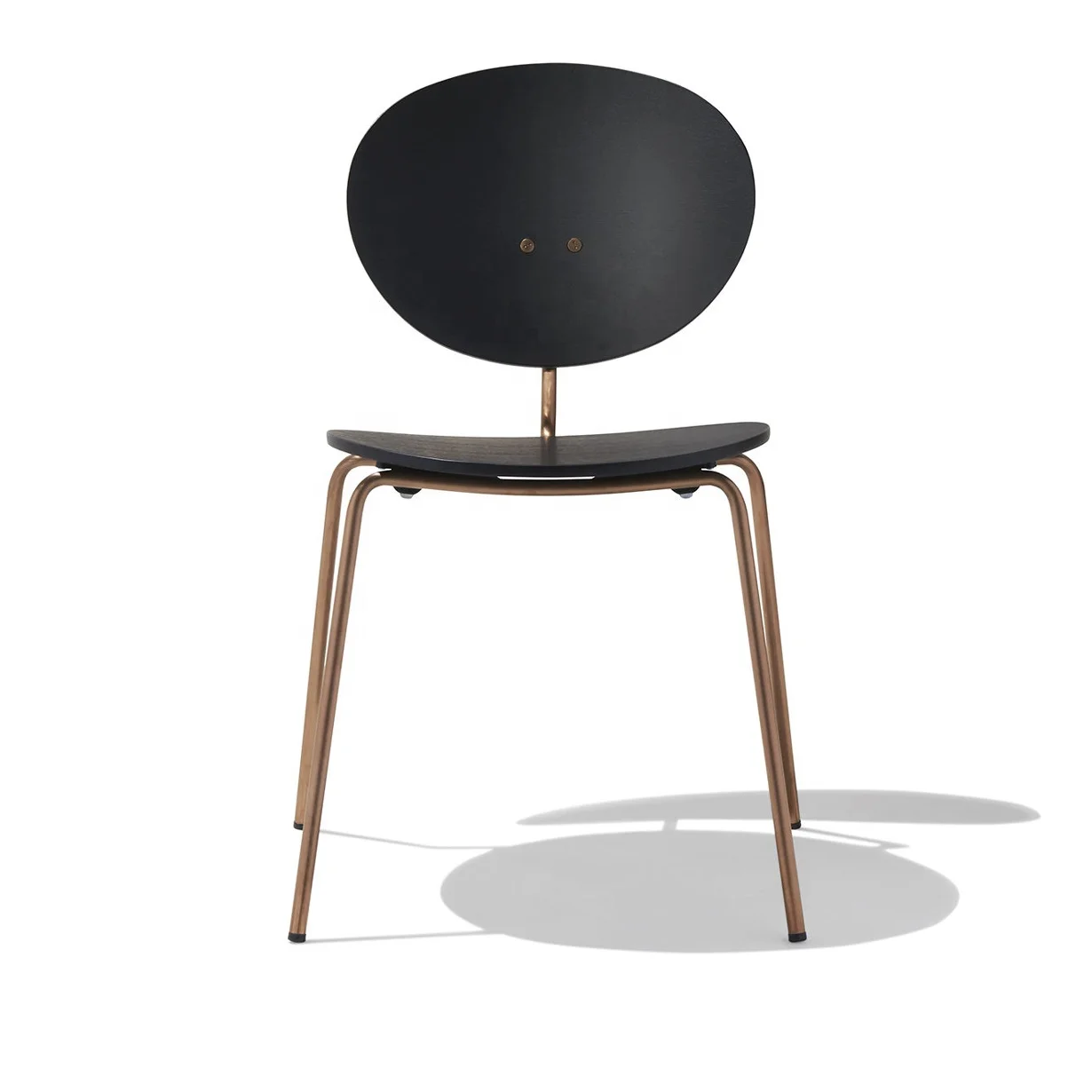 Black Wood Seat Golden Steel Leg Round Wooden Modern Restaurant Chairs