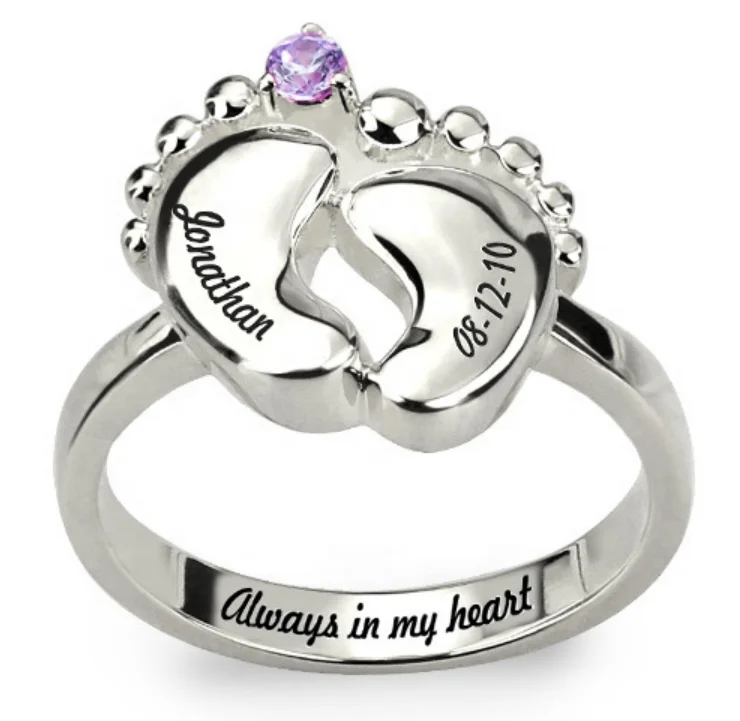 Private customized birthday gift 925 sterling silver personalized engraved any  logo name barefoot foot ring jewelry