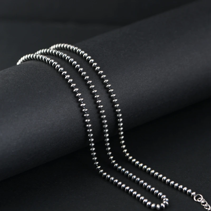 Authentic silver chain S925 Sterling Silver Chain Jewelry 2.5mm Vintage hip hop Silver Bead Necklace for men and women