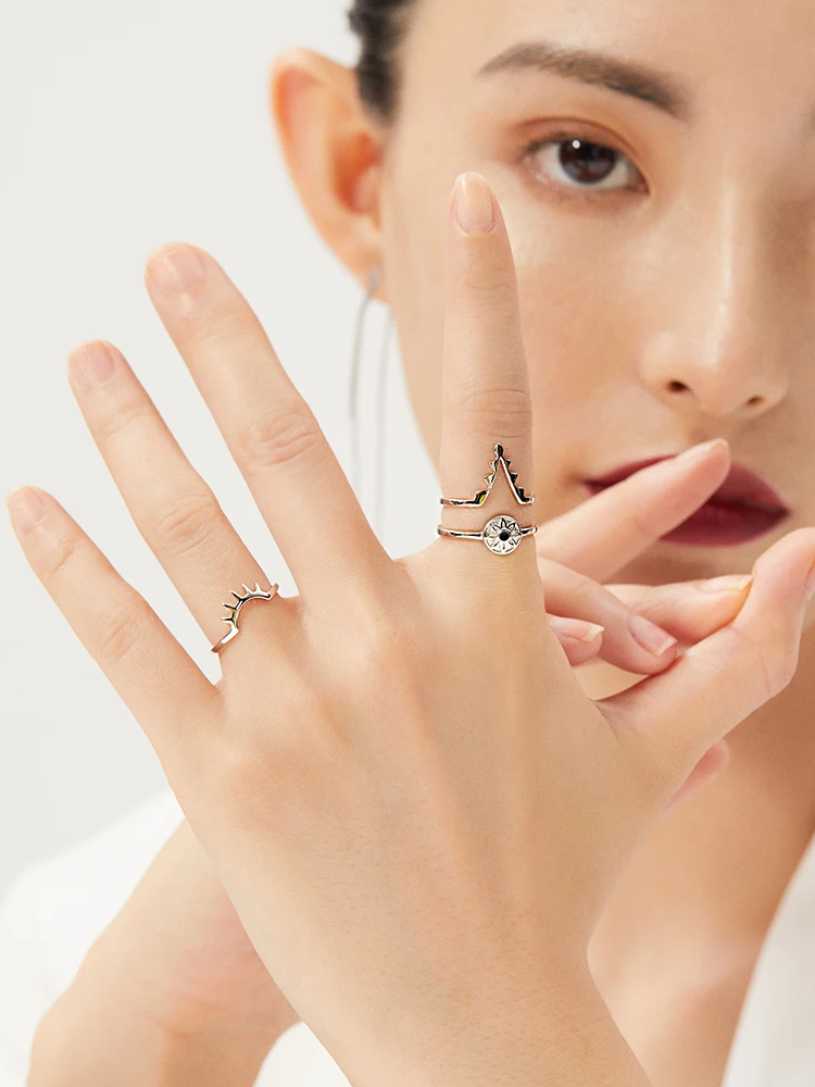 Wholesale Accessories Women Jewelry Open 3 Set Shape Finger Gold Plated Custom Turkish Evil Eye 925 Sterling Silver Ring