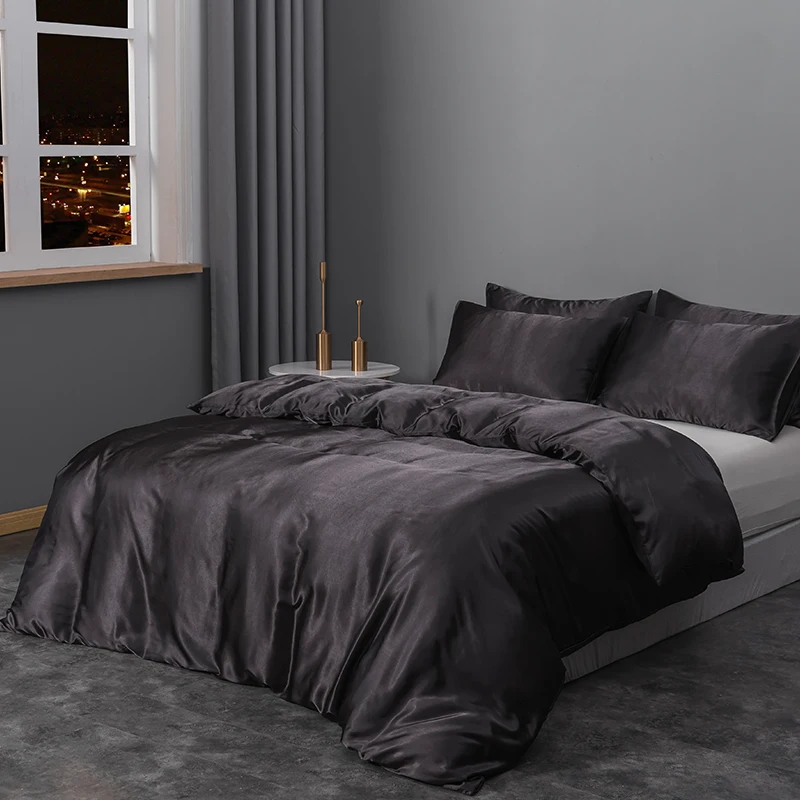 Satin Wholesale High Quality Luxury Textile  Solid Color Silk Bed Sheet Duvet cover Twin Queen King Bedding Sets
