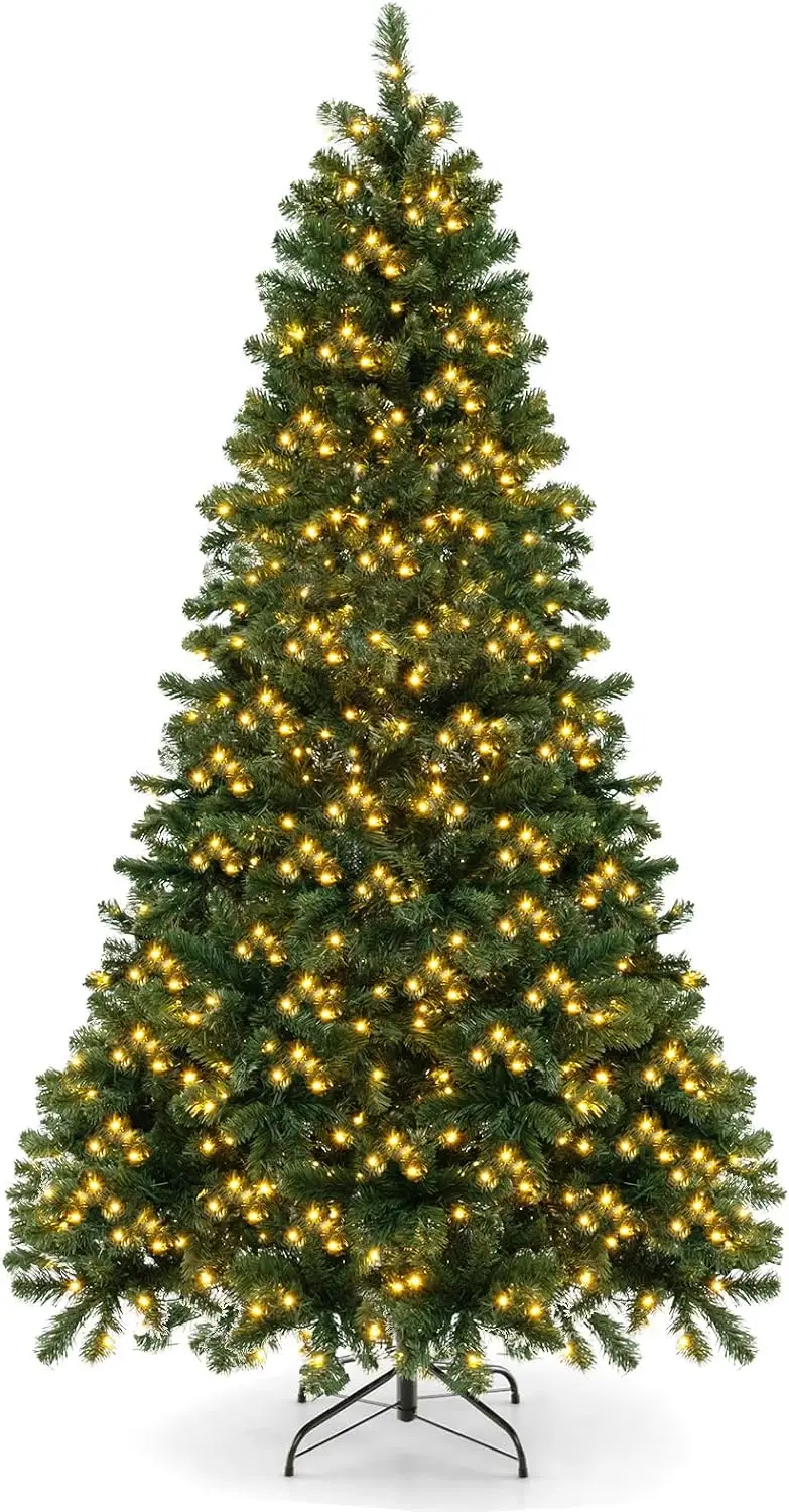 6FT Pre-lit Christmas Tree, Premium Hinged Spruce Tree, with 560 LED Light and Metal Stand, Xmas Tree for Holiday Indoor Decor