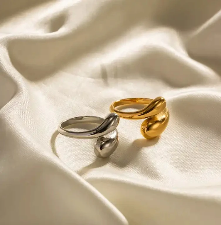 Stylish Casual Style 18K gold plated stainless steel Design Women couple Ring Irregular Curved Shape Design Open end Ring