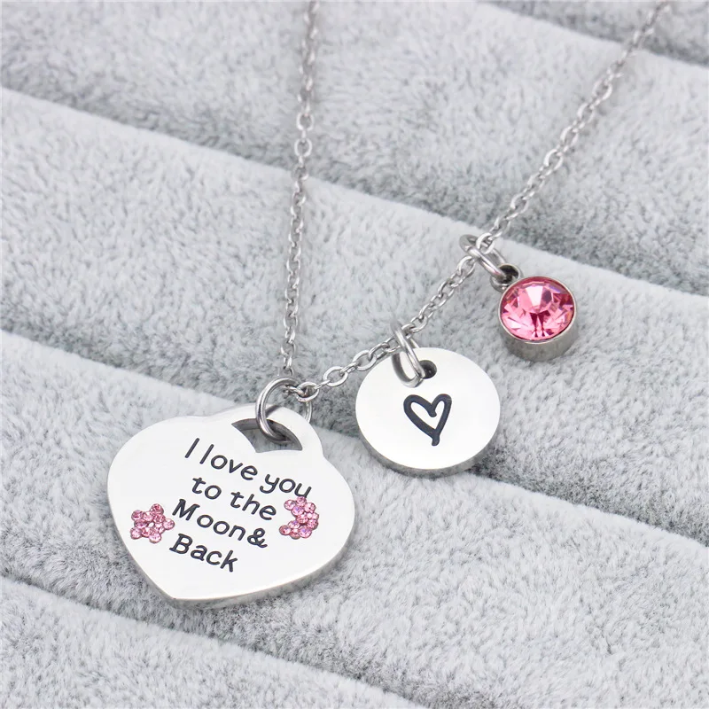High Quality Titanium Steel Necklace I Love You To The Moon And Back Engraved Necklace