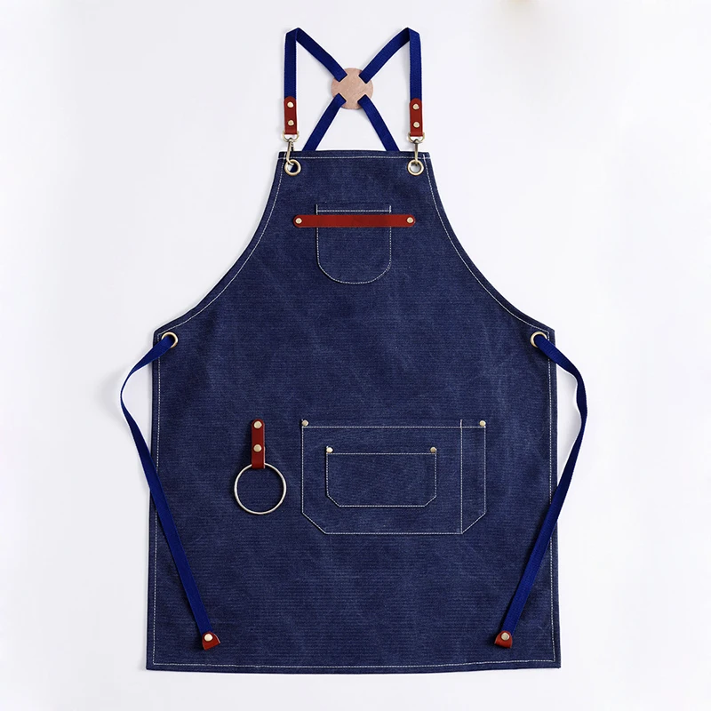Custom Label leather denim canvas apron customizable canvas apron with pockets stain proof custom logo canvas apron
