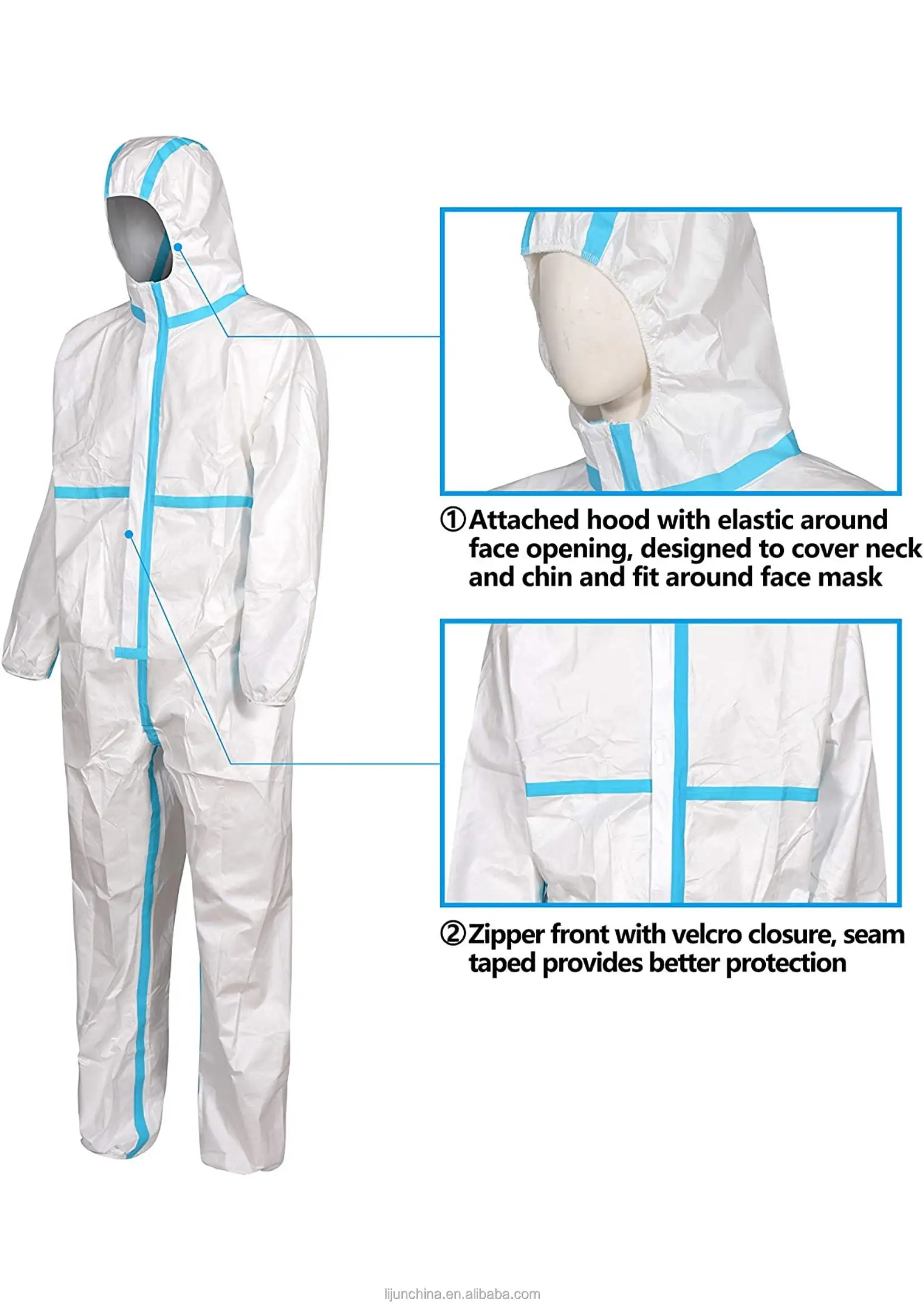 Custom Esd Cheap Grade Paint Spray SMS White Medical Ppes Safety Ppe Chemical Waterproof Protective Disposable Overall Coverall