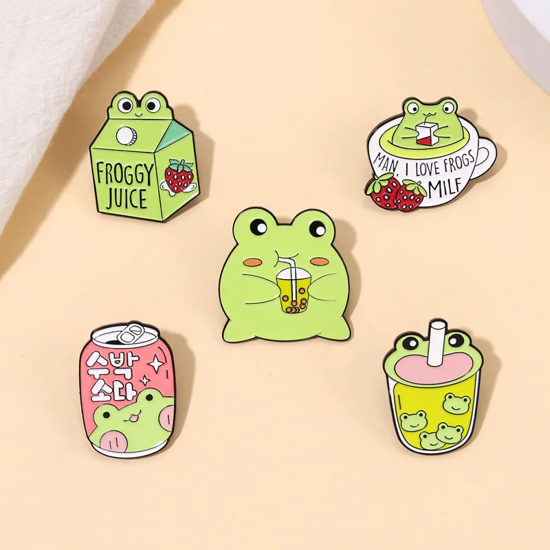 Cartoon Cute Frog Brooch Juice Strawberry Blouse Brooch Gift For Family Friends New Design Fashion Jewelry Decorative Items