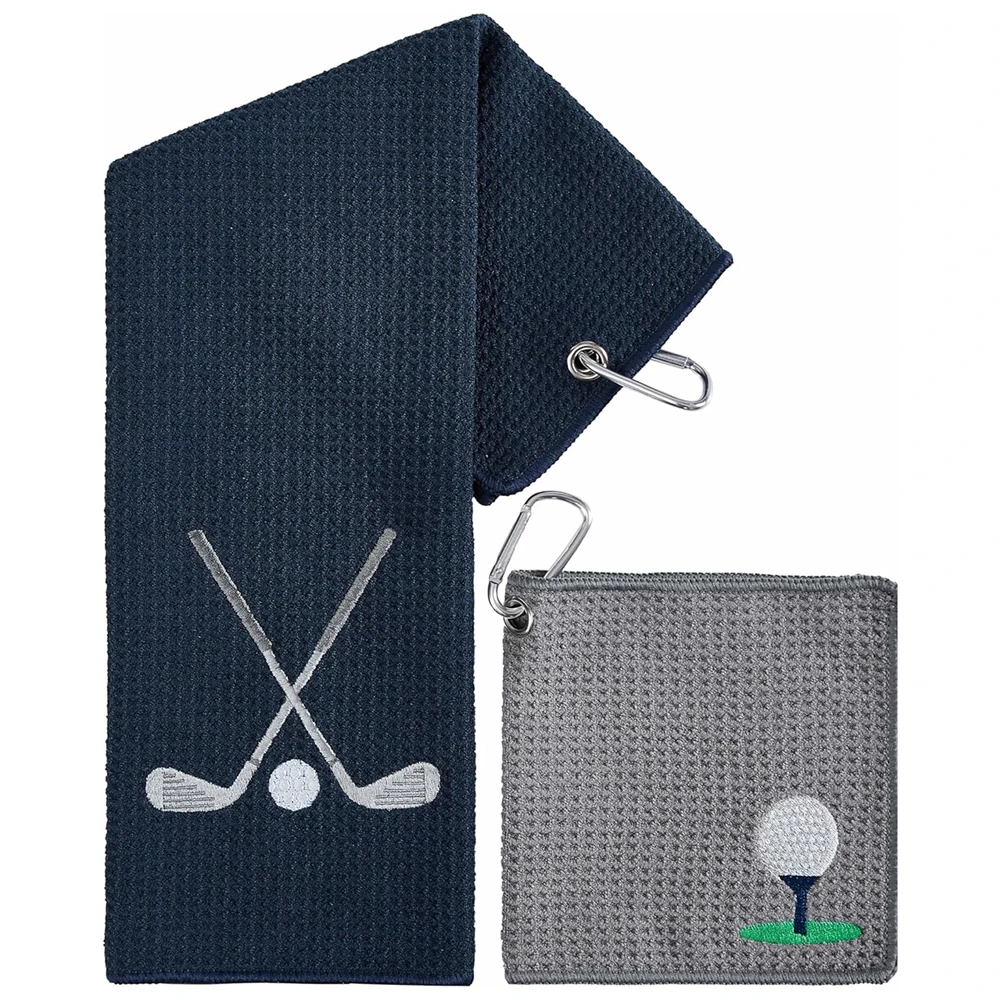 Golf Clubs and Golf Tee Towel, Large Embroidered Towel with Carabiner Clip, Small Towel for Golf Ball Cleaning