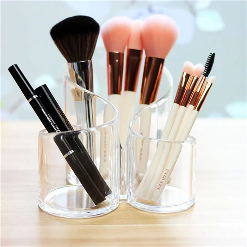 Acrylic transparent 3-hole Makeup brush storage box dresser table top large eyebrow brush comb scissors finishing box