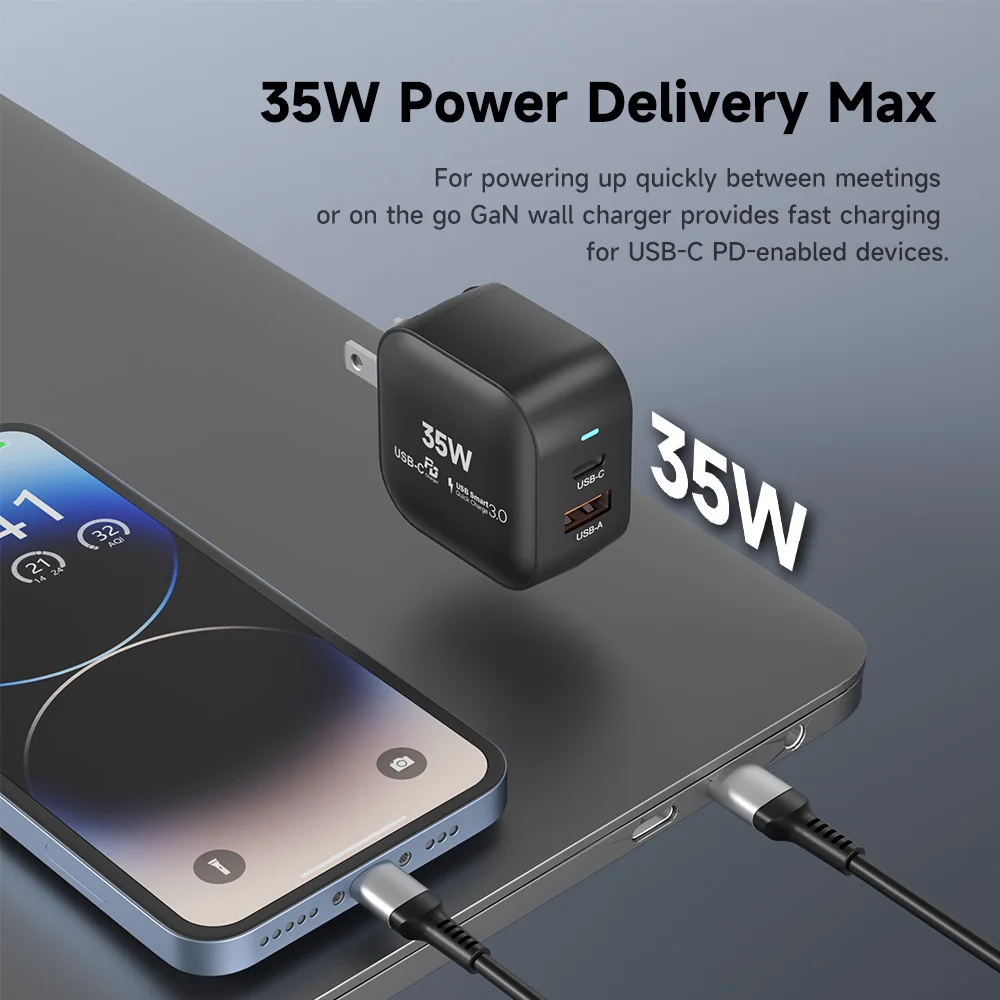 Сверхбыстрое зарядное устройство 35 Вт для мобильного телефона samsung iphone 1a1c gan смартфонов Huawei и Xiaomi