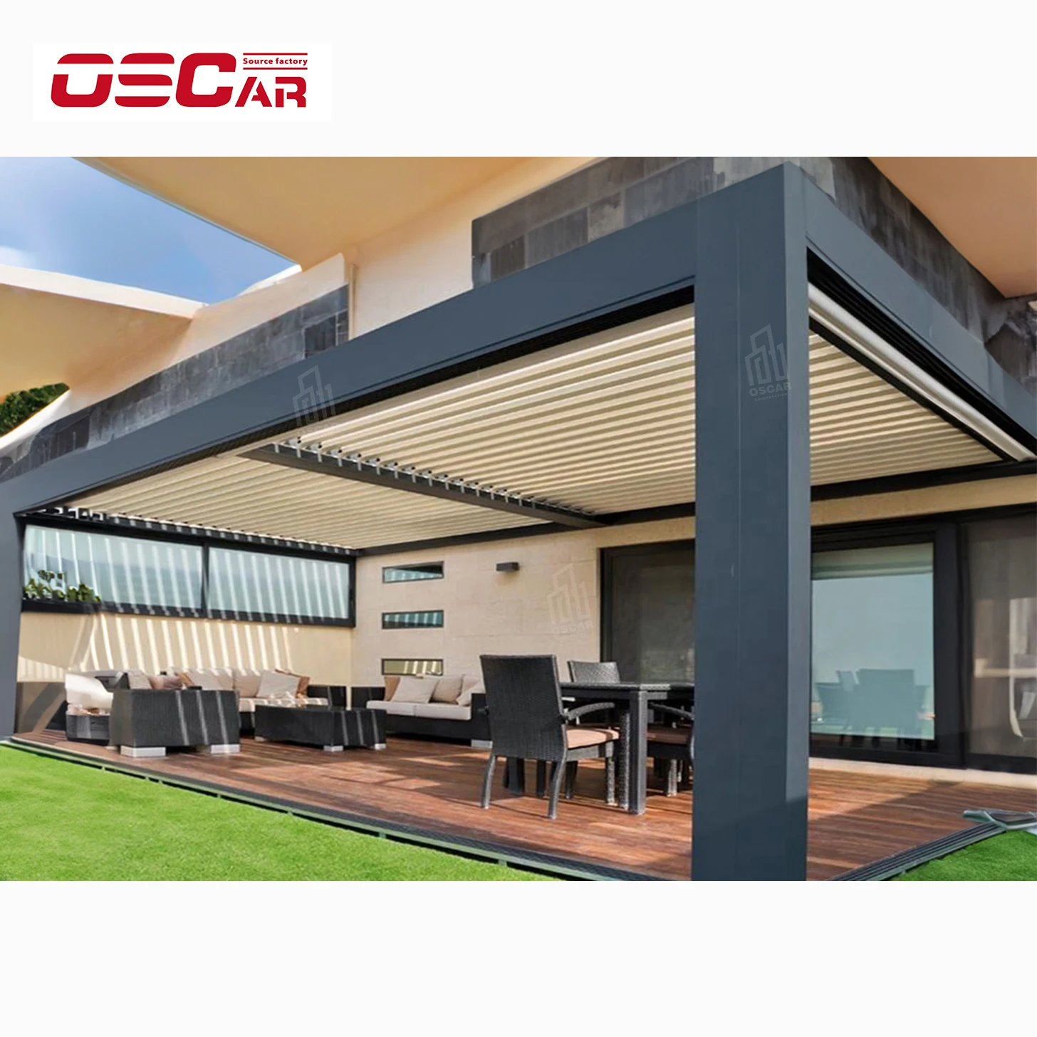 Pergola Motorized Electric Aluminum Outdoor Four Seasons 4*4 3*3 Steel Heat Treated Pressure Treated Wood Type Not Coated