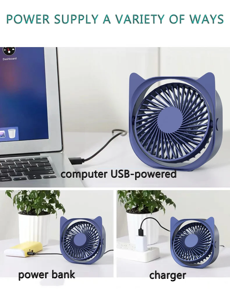 
New Fashion 2020 Cute Cat Animal Design USB Mini Table Fan Portable Super Cool Fan for Home Office 