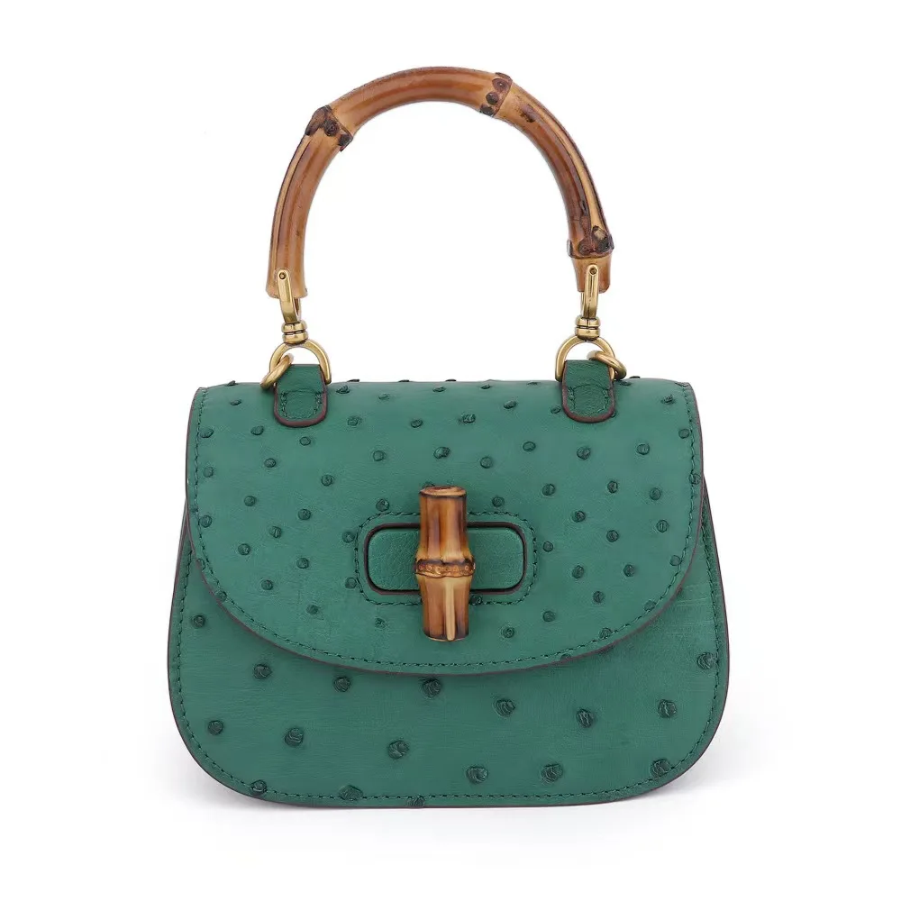 Top Quality Material Ostrich Skin Bag Special Design Bamboo Handle Handbag luxury handbags for women leather