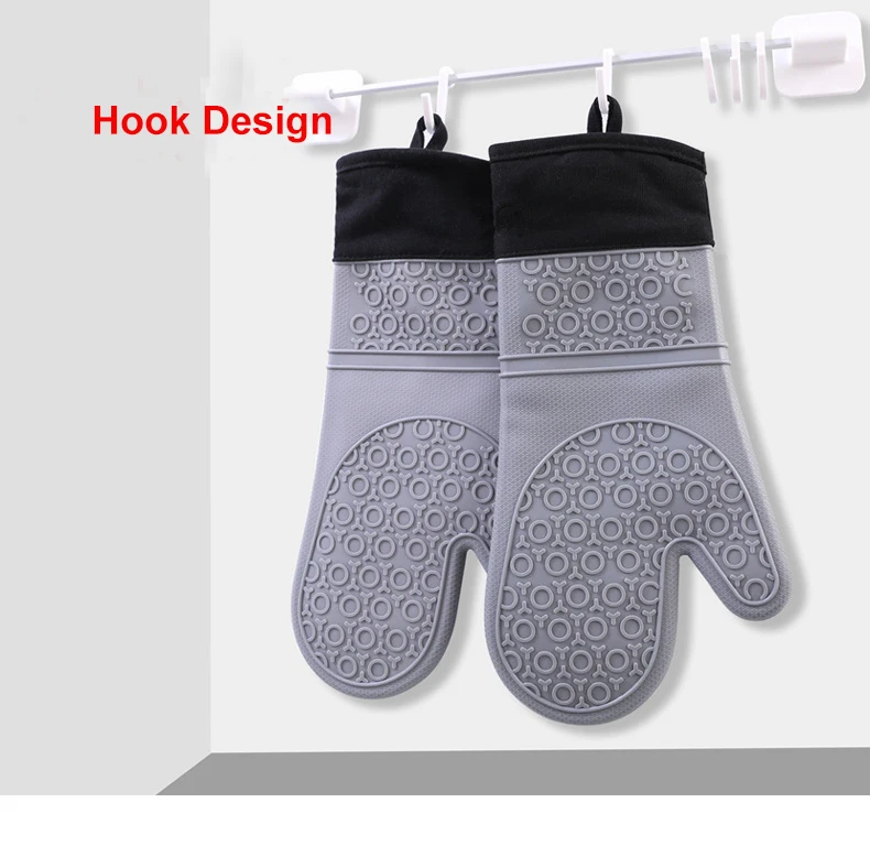 Christmas Double Cotton Rubber Flexible Heat Resistant Kitchen Baking Grill Cooking BBQ Oven Gloves Microwave Silicon Oven Mitts