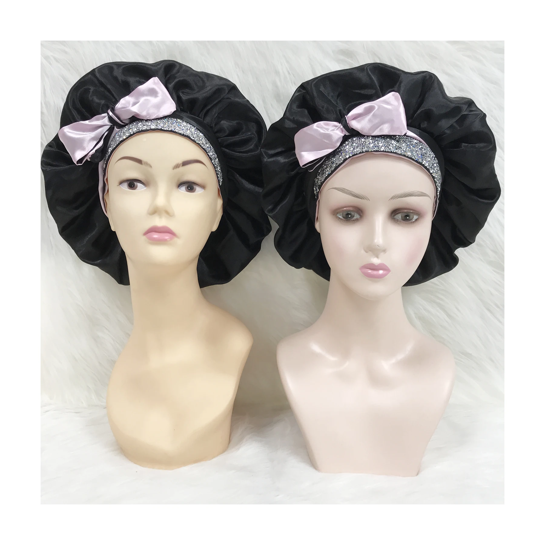 Wholesale Bonnets Vendor Digital Printing Custom logo Bonnet Durag Rhinestone Head Bonnets