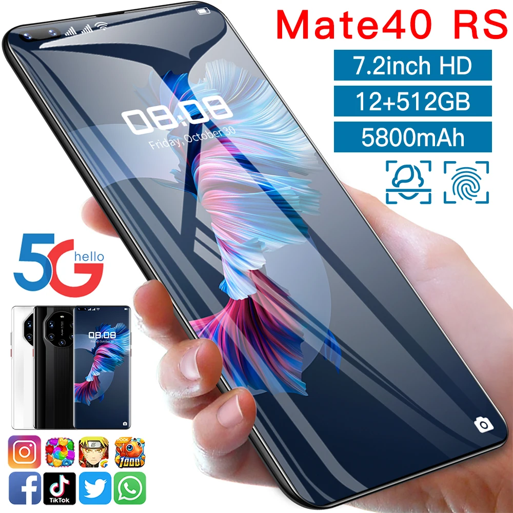 2022 high quality copy huawe Mate40 RS 7.2Inch 5G Cellphones OEM Android Smartphones 12+512GB Dual SIM smart phone Mobile Phones