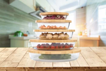 Jasper Glass Oval Baking Dish/Lasagna Pan with Natural Bamboo Lid utensilios para hornear de vidri