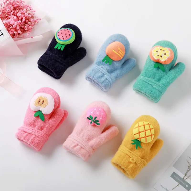 Kids warm Mitten Gloves with animal cartoon colorful 0-9 years knit Gloves Fleece Lining Full Finger Baby Gloves