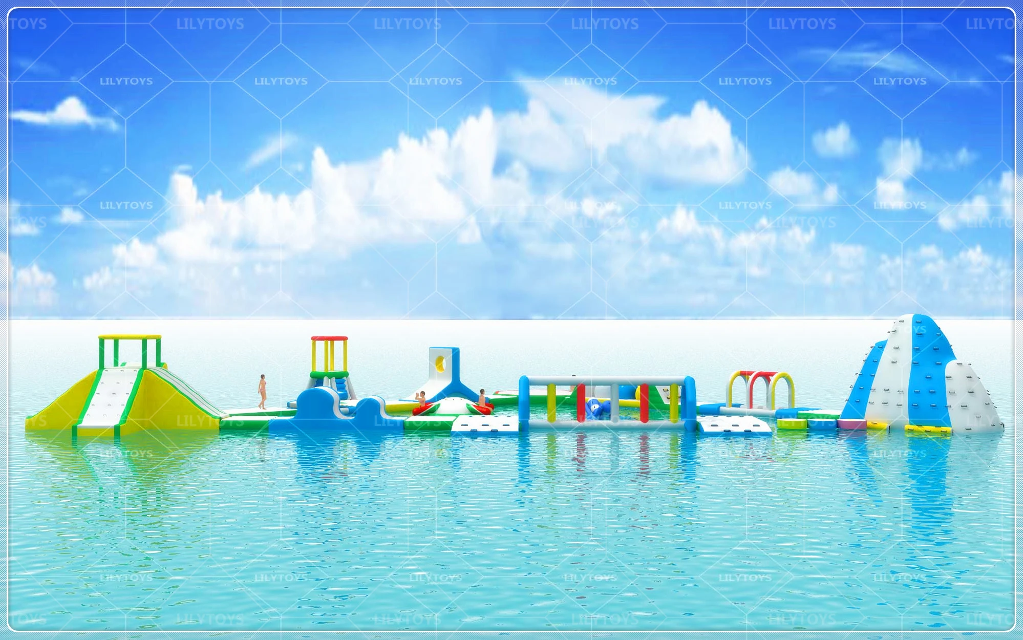 Inflatable Aqua Park with Water Play Zones, Floating Obstacle Courses, and Sports Games for Pools