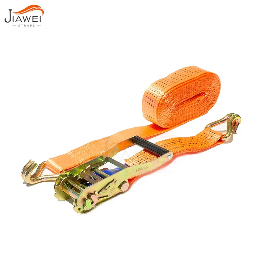 50mm 5000kg 10m Orange webbing heavy duty  plastic handle cargo lashing ratchet tie down strap with J hook EN12195-2 TUV GS