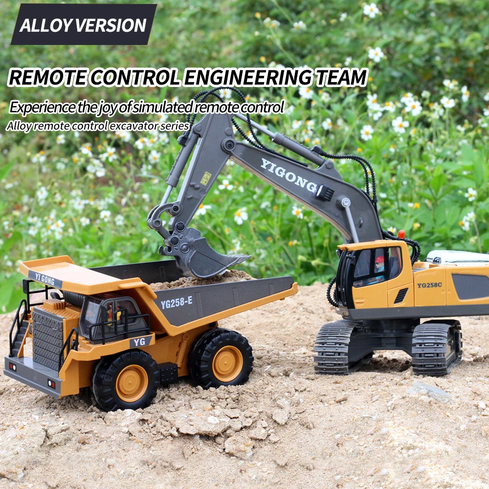 Kids Rc Construction Toys 1/20 2.4Ghz 11Ch Alloy Rc Excavator Truck Engineering Remote Control Rc Excavator Toy With Light Music