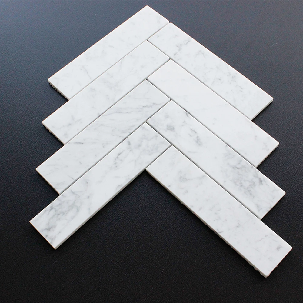 House Luxury Decor Fishbone Carrara White Nature Marble Mosaic Interior Room Bathroom Wall Tiles For Swimming Pool Mosaic