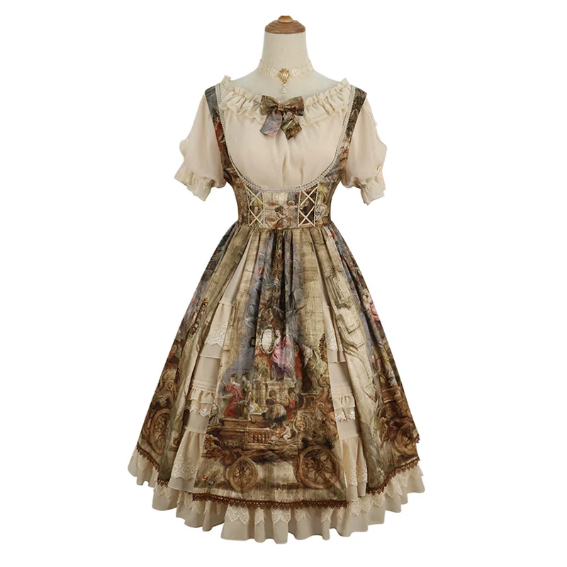 Cla style Oil painting print girls elegentdresses fashion lolita vintage dresses for girls JSK