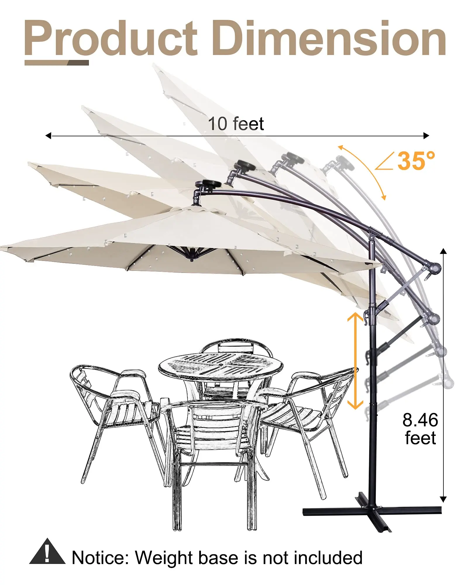 Beach Outdoor Cantilever Umbrella 10FT Outdoor Umbrellas Patio with LED Lights