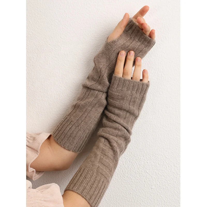 Best popular luxury cashmere long warm fashion korea style new cashmere brushed knitted gloves