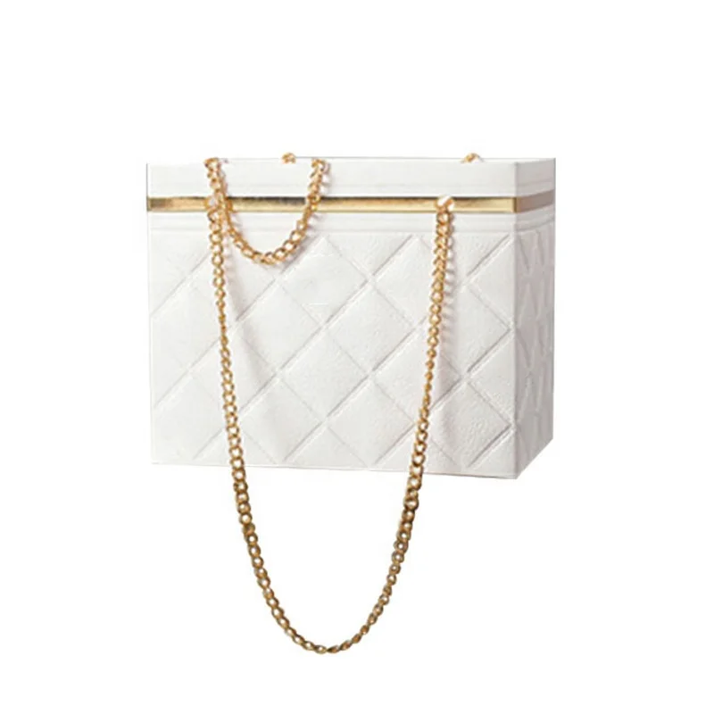 Black/Pink Flower Paper Gift Box Bouquet Bags Flower Gift Case with Metal Chain Handle Bouquet Storage Paper Bucket Handbag