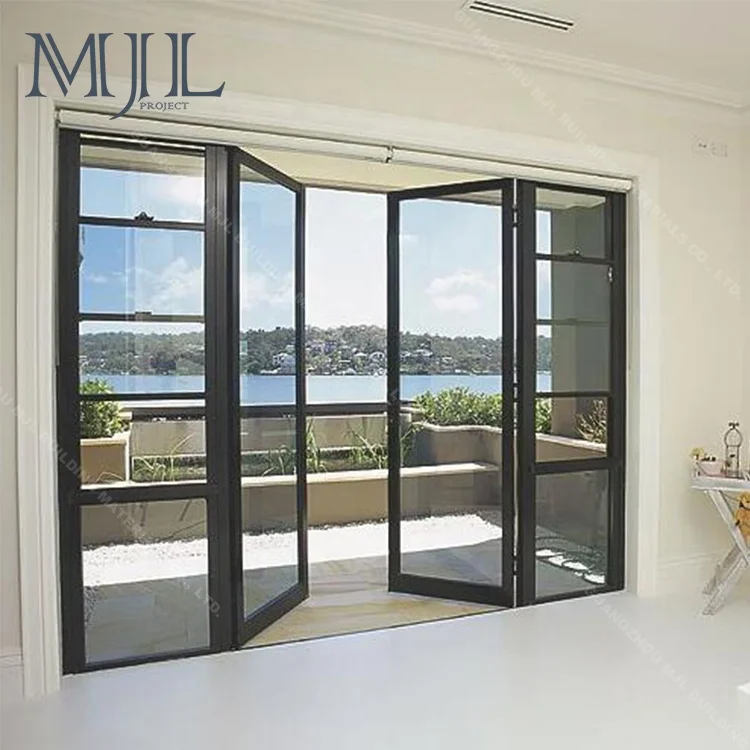 Professional Powder Coated Tempered Glass Aluminum Double Swing Tempered Glass Door