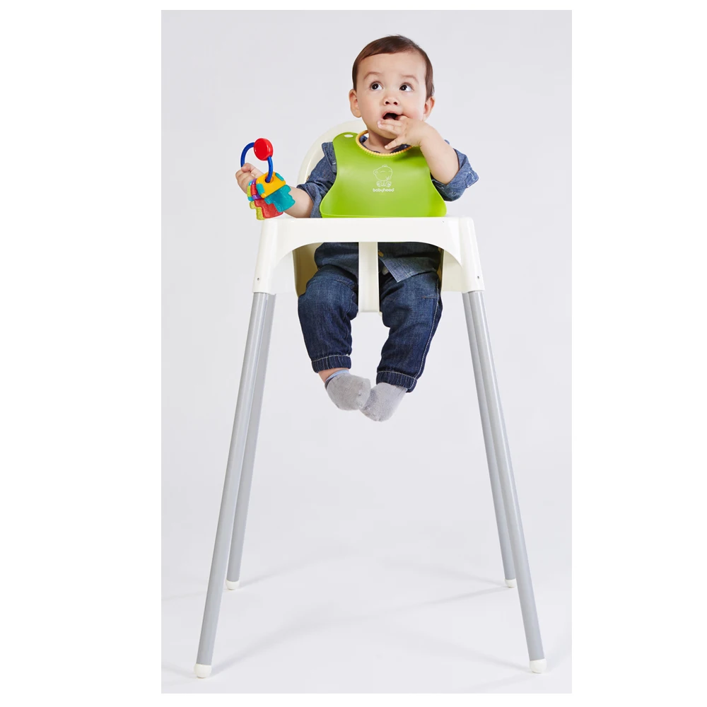 China factory  sale OEM simple design plastic baby high chair with steel legs children dining feeding chair with table