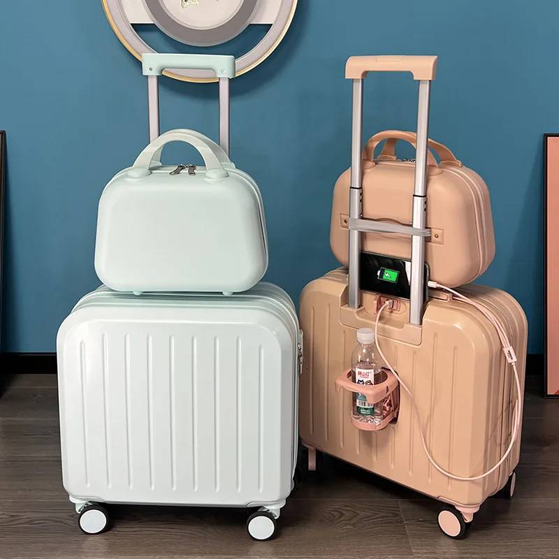 18/20 Inch Suitcase with Wheel Spinner Multifunctional Travel Suitcase Student Trolley Case Rolling Luggage Bag with Cup Holder