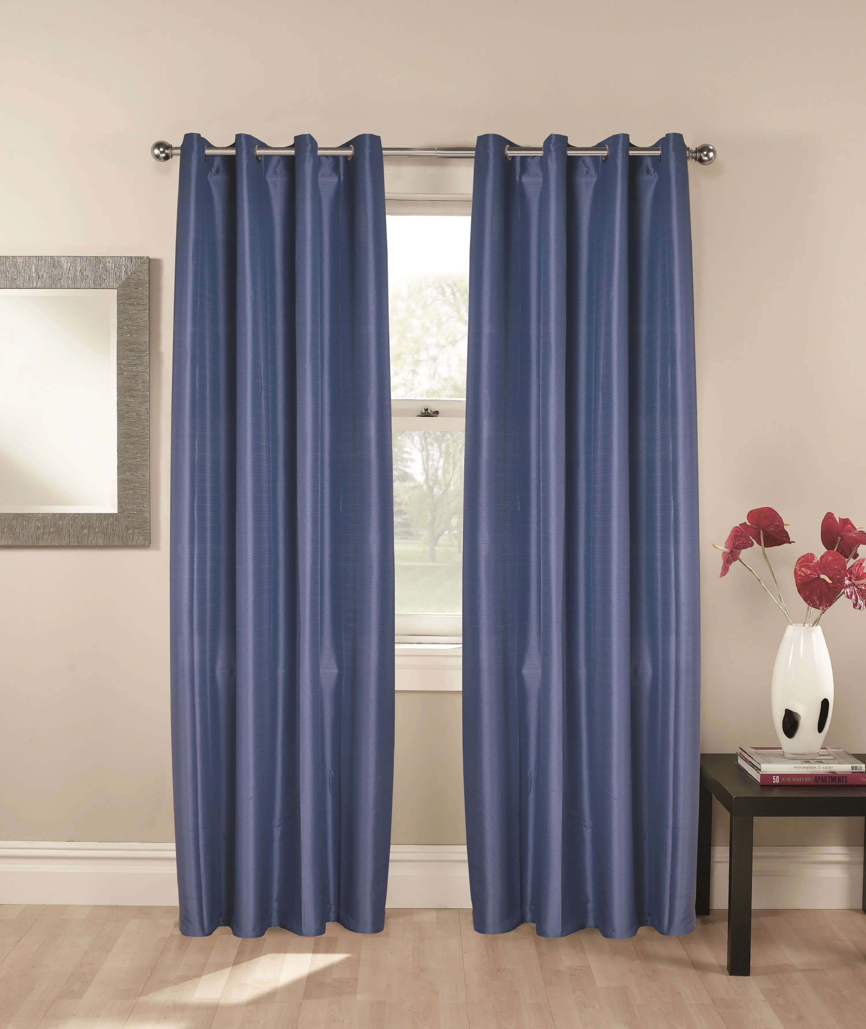 Customized Noise Reducing Piece Dyed Textured Curtain with Grommets for Hotel Window Wholesale Ready Made Fabric
