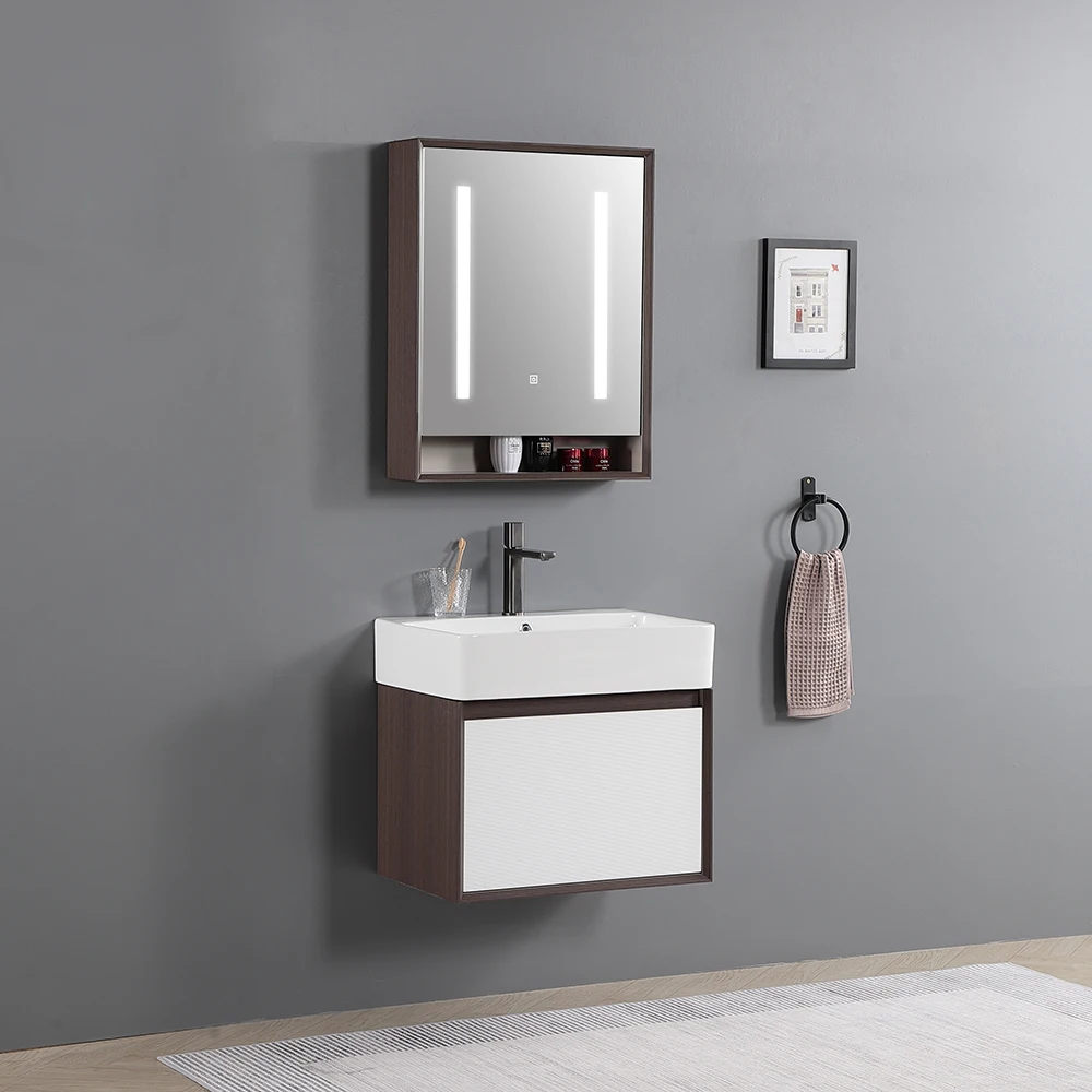 euro style wall hung mounted pvc cabinet vanities set small size bathroom vanity with mirror and basin