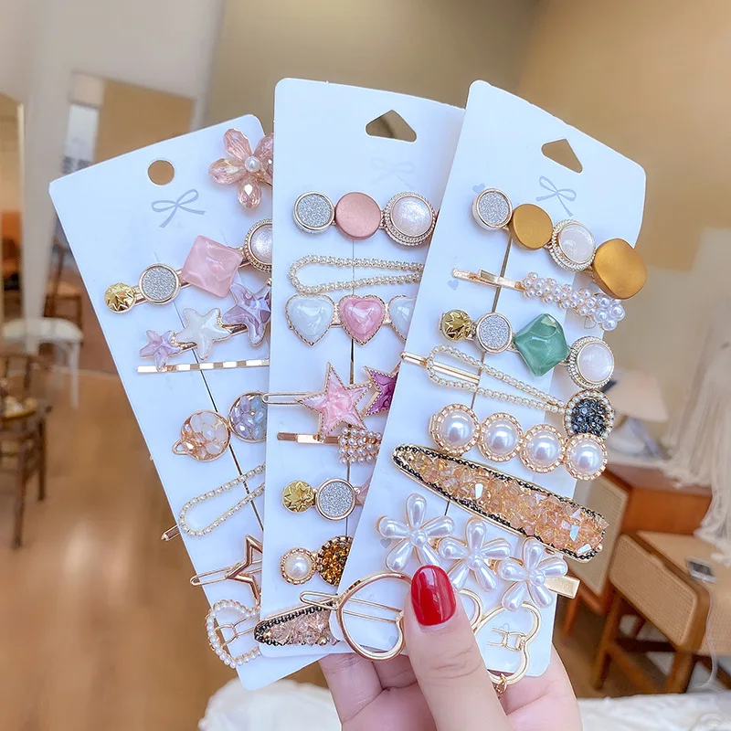 Ornament Metal Barrettes South Korea Female Hair Accessories Bangs Pearl Headdress Hairpin Set